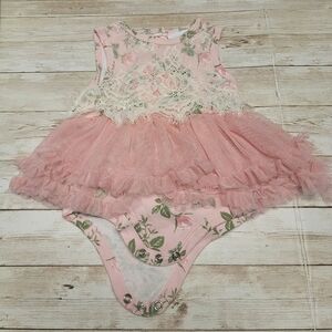 Nicole Miller Romper w/ Attached Pink Tutu, Size: 6-9 months, Color: Pink/Green